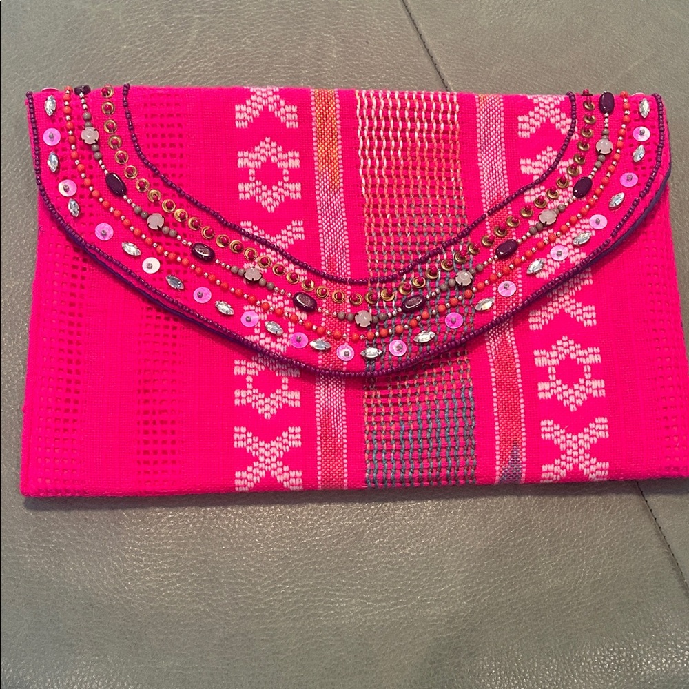 Vibrant Pink Beaded Clutch